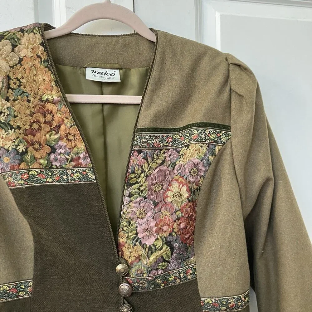 Vintage Meico Landhaus Look Blazer Jacket Womens Patchwork Wool Germany‎ Floral - Picture 7 of 8